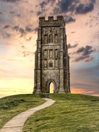 Glastonbury tor at dusk.