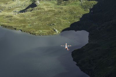 High angle view of ship on sea