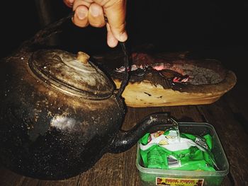 High angle view of person preparing food