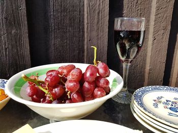 Close-up of strawberries in bowl on table