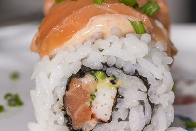 Close-up of sushi served in plate