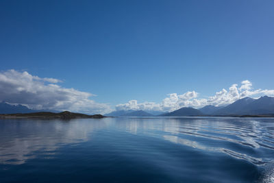 Scenic view of sea against blue sky