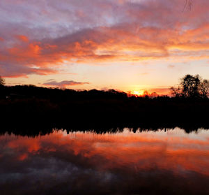 Scenic view of lake at sunset