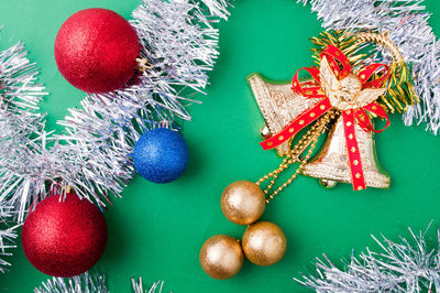 Close-up of christmas decorations on table
