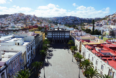 High angle view of townscape against sky