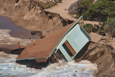 High angle view of dam on sea