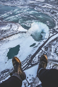 Low section of person standing on snow