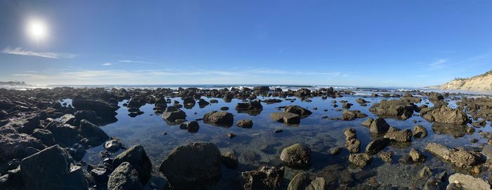 Panoramic shot of rocks on land against sky