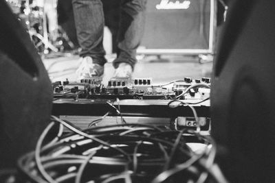 Close-up of sound mixer in recording studio