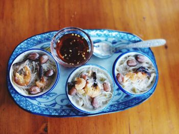 High angle view of food in plate on table