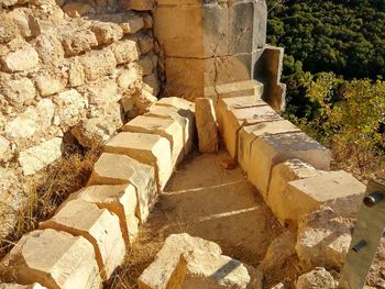 High angle view of stone wall