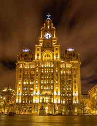 Royal liver building in city at night