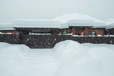 Low angle view of snow covered mountain against sky