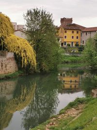 Scenic view of lake in town