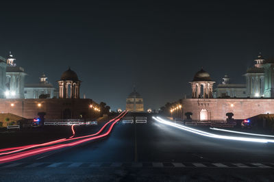 Light trails on city street at night