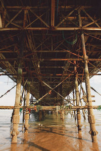 Underneath view of eastbourne pier at beach