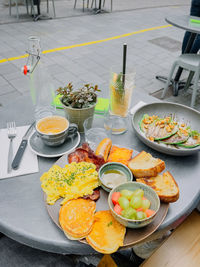 High angle view of food on table