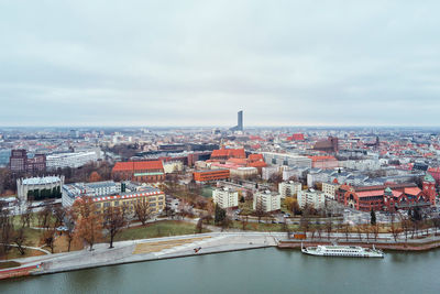 Cityscape of wroclaw panorama in poland, aerial view