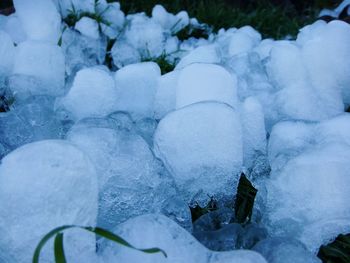 High angle view of frozen water