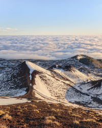 Aerial view of snowcapped mountain against sky