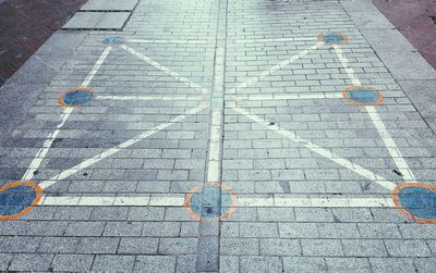 High angle view of markings on road