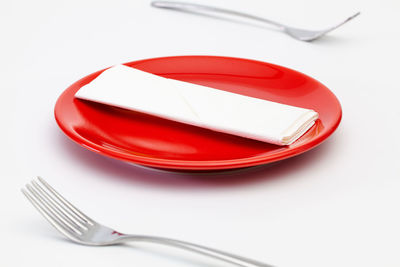 High angle view of dessert in plate on table