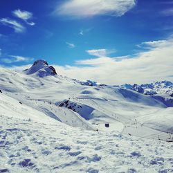 Scenic view of snowcapped mountains against sky