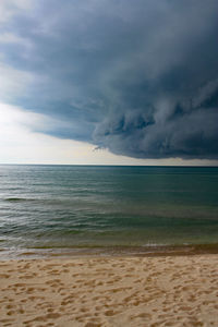 Scenic view of sea against cloudy sky