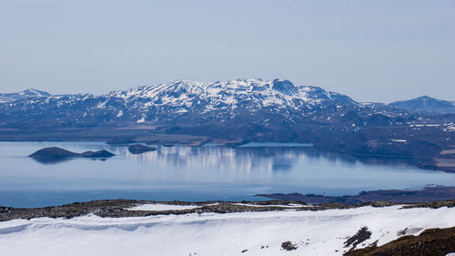 Scenic view of snowcapped mountains against sky