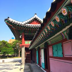 Exterior of temple building against sky