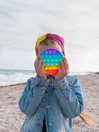 Happy child rainbow pop it toy having fun autumn sea trendy antistress sensory simple dimple fidget