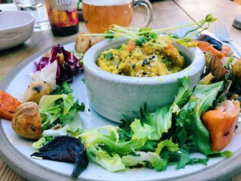 Close-up of food served in plate