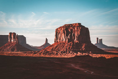 Panoramic view of rock formation on land against sky