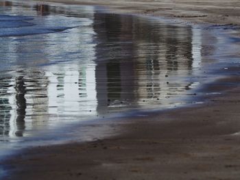 High angle view of puddle on beach