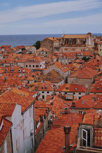 View from the city wall over the red roofs of dubrovnik, croatia. 