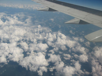 Cropped image of airplane wing over landscape