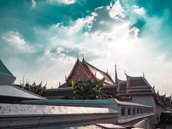 Low angle view of pagoda against sky