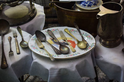 High angle view of various food on table