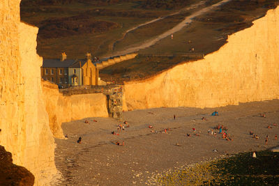 High angle view of people on mountain