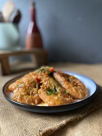 Close-up of food in plate on table