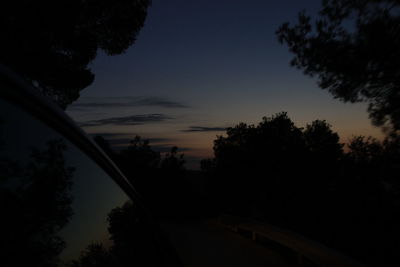 Silhouette trees against sky at night