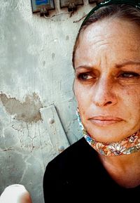 Portrait of woman looking down