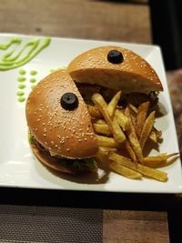 Close-up of burger on table