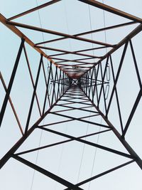 Low angle view of grid structure against sky