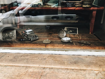 High angle view of car on table