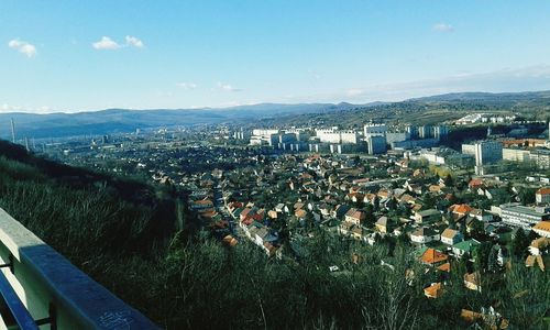 High angle view of cityscape against sky