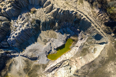 High angle view of snow covered land