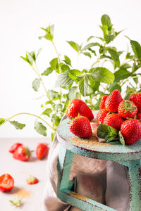 Close-up of strawberries on table