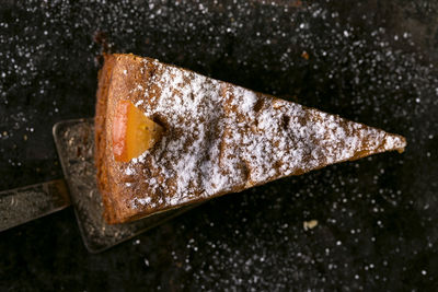 High angle view of bread on metal