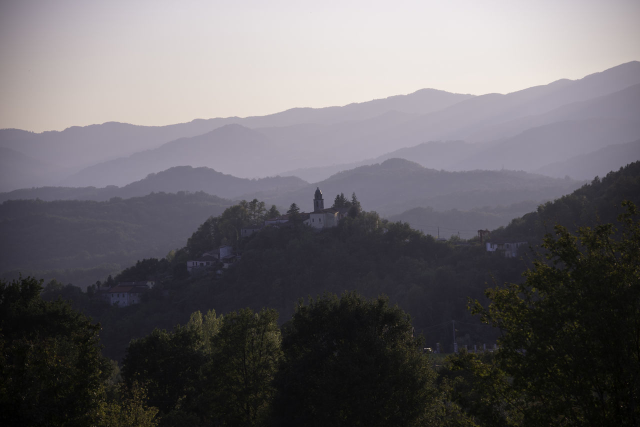 SILHOUETTE TREES AND MOUNTAINS AGAINST SKY